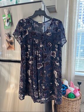 Mystree Navy Floral Short Sleeve Dress